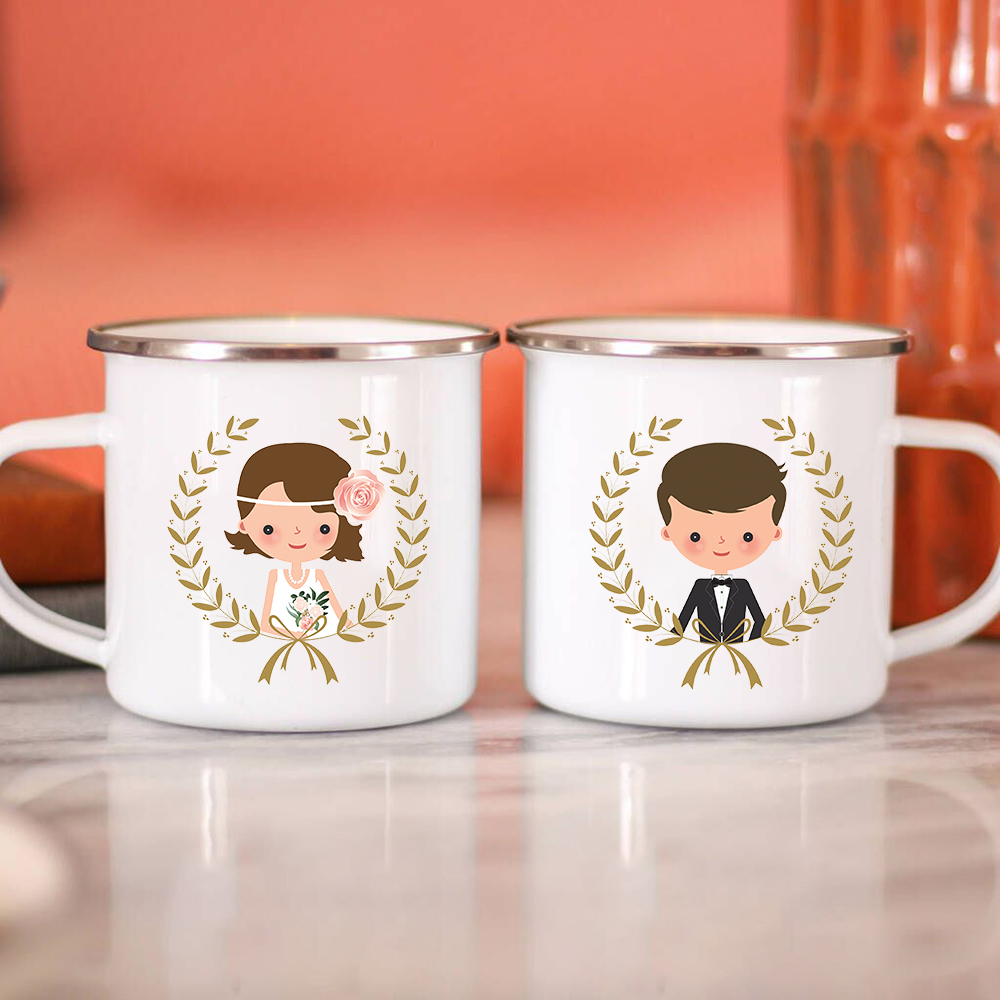 Wine Beer Juice - Bride Bridegroom Creative Enamel Coffee Mugs
