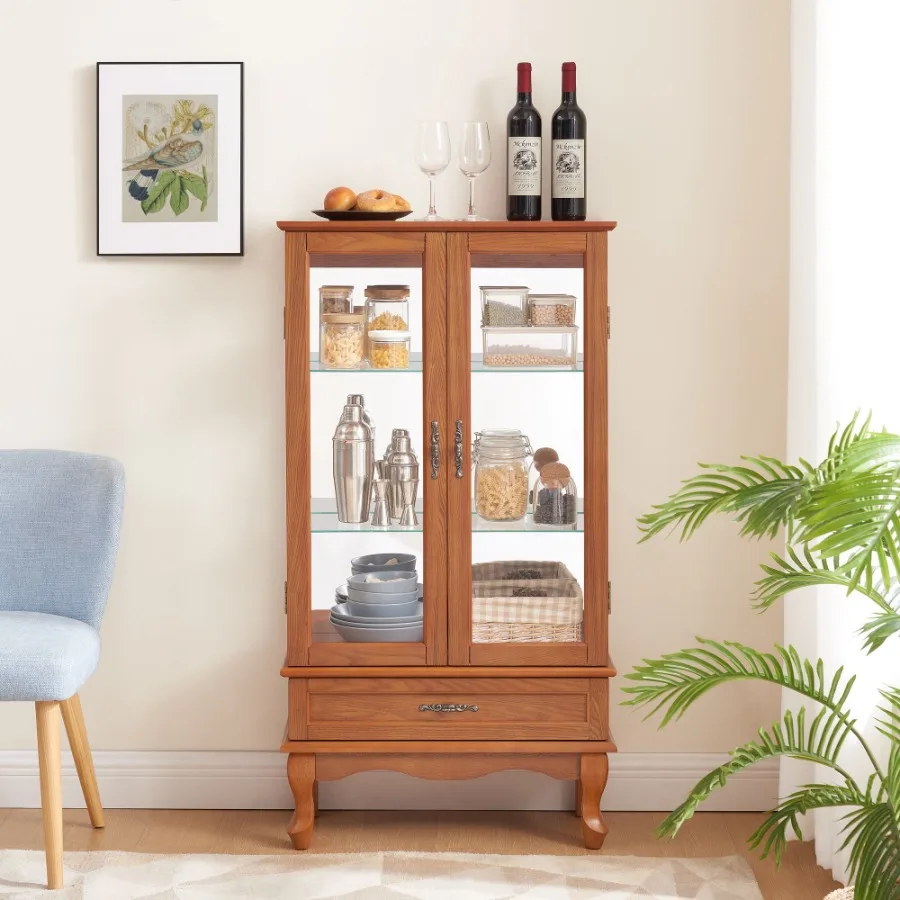 Wine & Beer Guayaquil - Lighted Glass Cabinet Glass Wine Cabinet