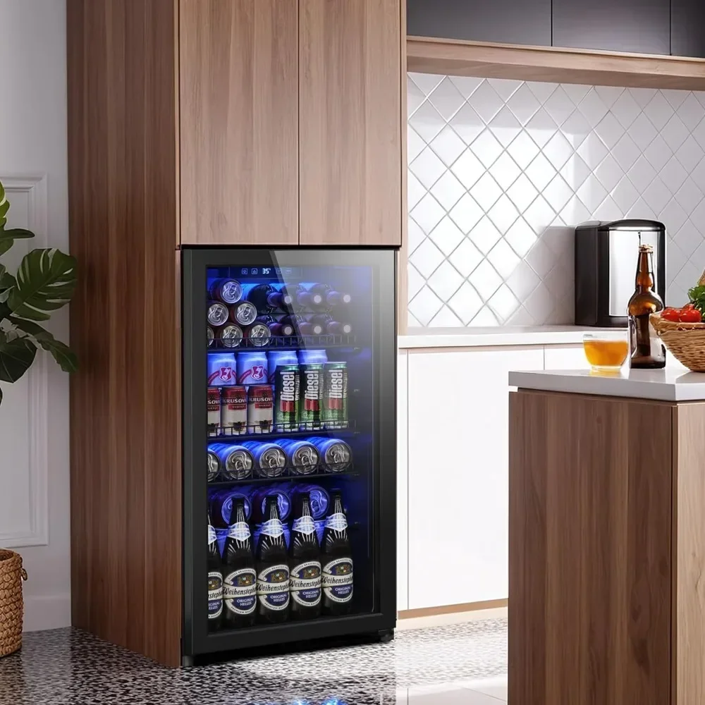 Wine Beer Cooler Fridge - Mini Beverage Fridge with Glass Door