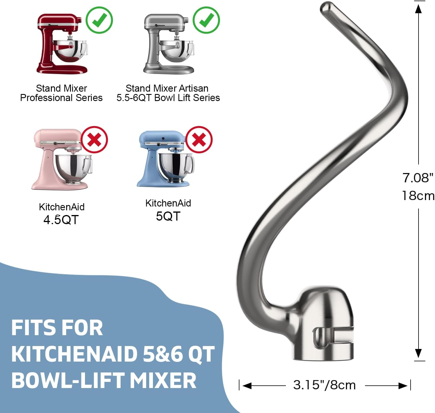 Stainless Steel Dough Hook for - Kitchenaid Mixer Pro 600 ulasan dan harga